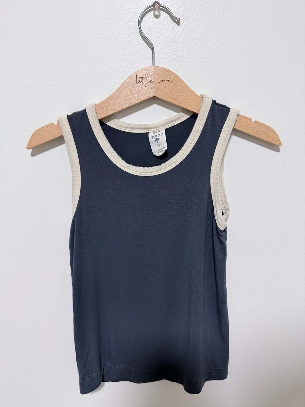 Kate Quinn Tank Top Size 2T Navy Blue White Ringer Trim Bamboo Viscose